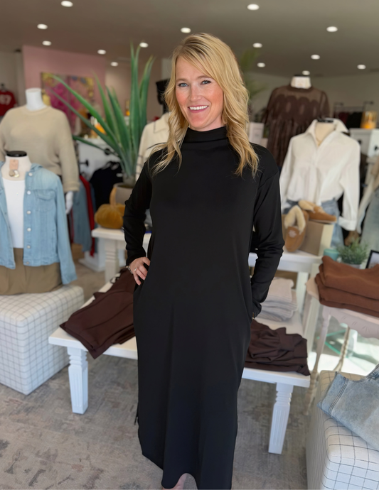 Mock Neck Maxi Dress- Black