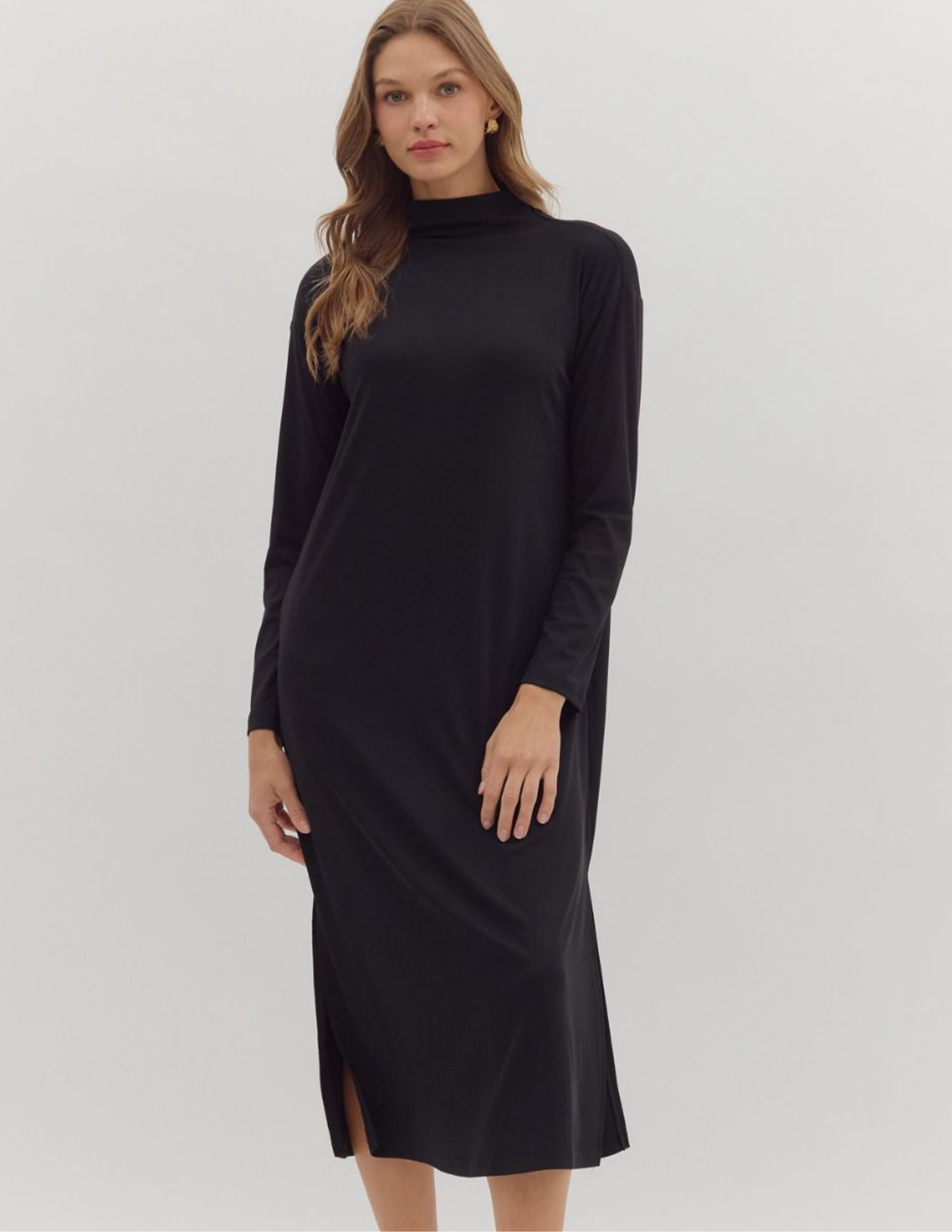 Mock Neck Maxi Dress- Black