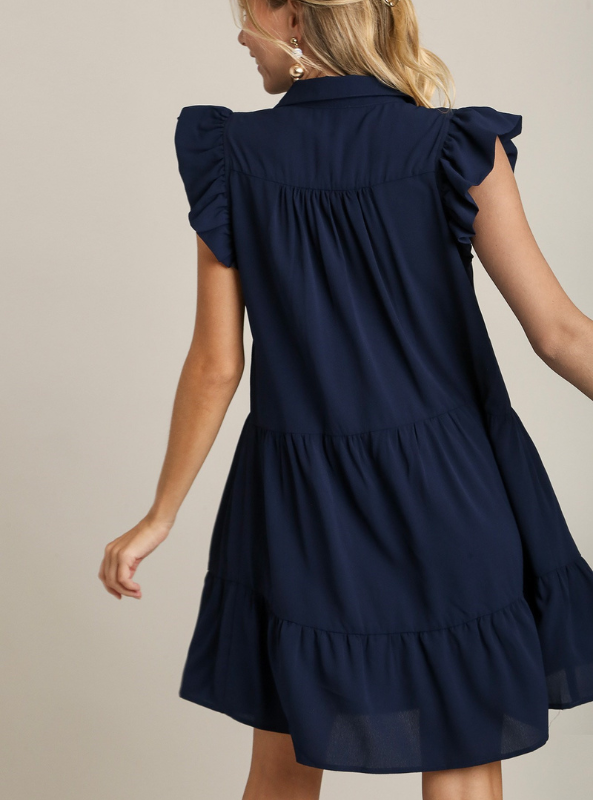 Navy Flutter Sleeve Dress