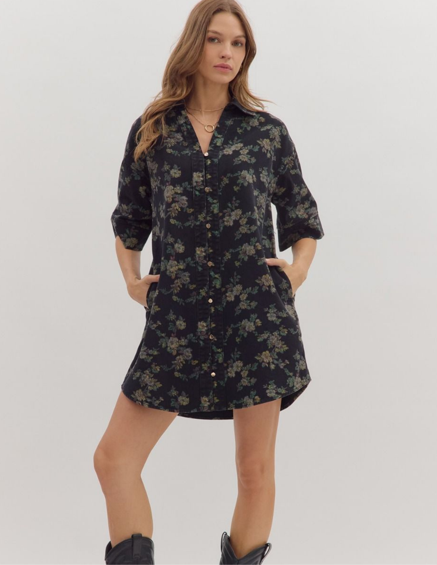 Perfect Fall Floral Dress- Black