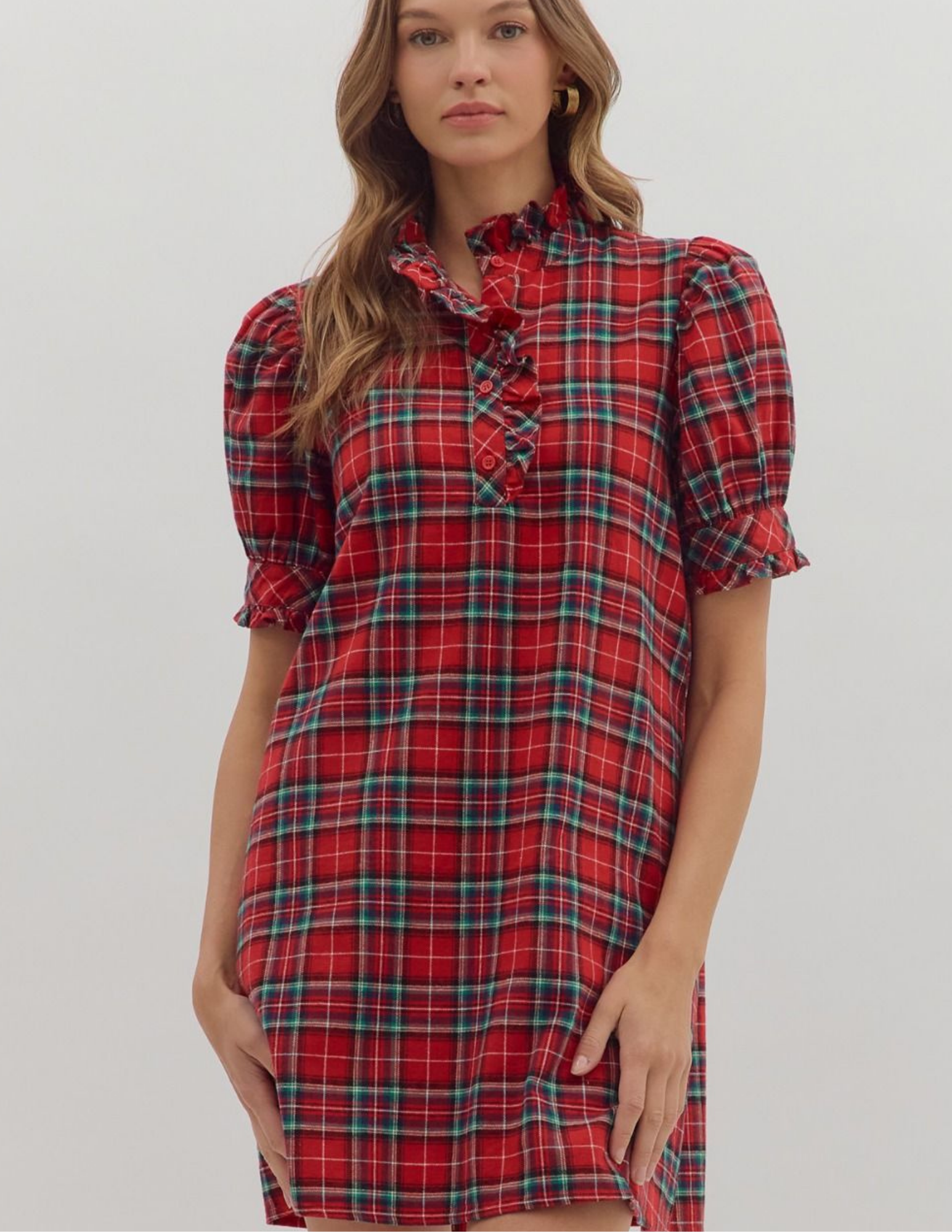 Plaid Mini Dress- Red - Tres Chic Boutique