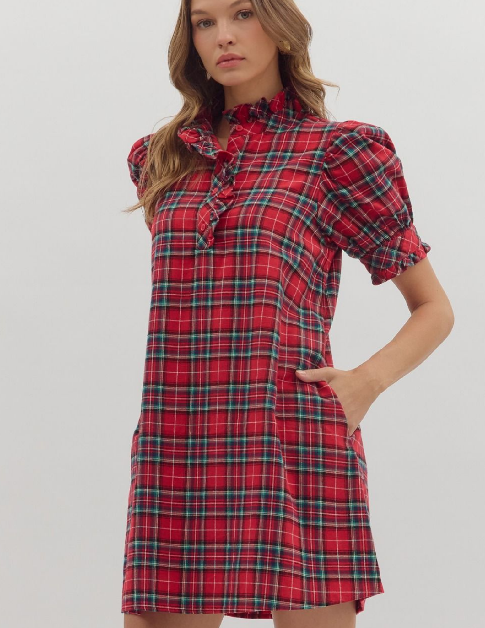 Plaid Mini Dress- Red - Tres Chic Boutique