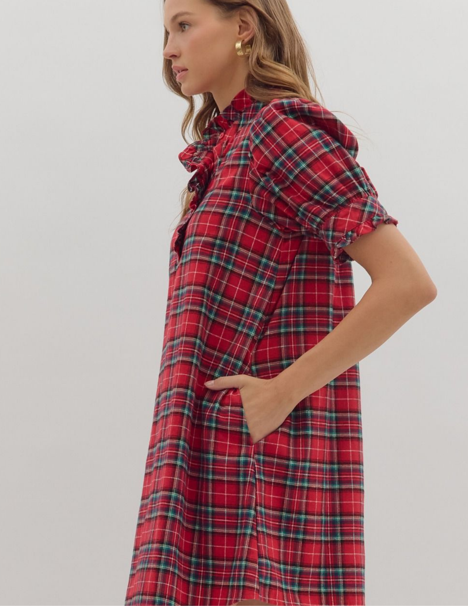 Plaid Mini Dress- Red - Tres Chic Boutique
