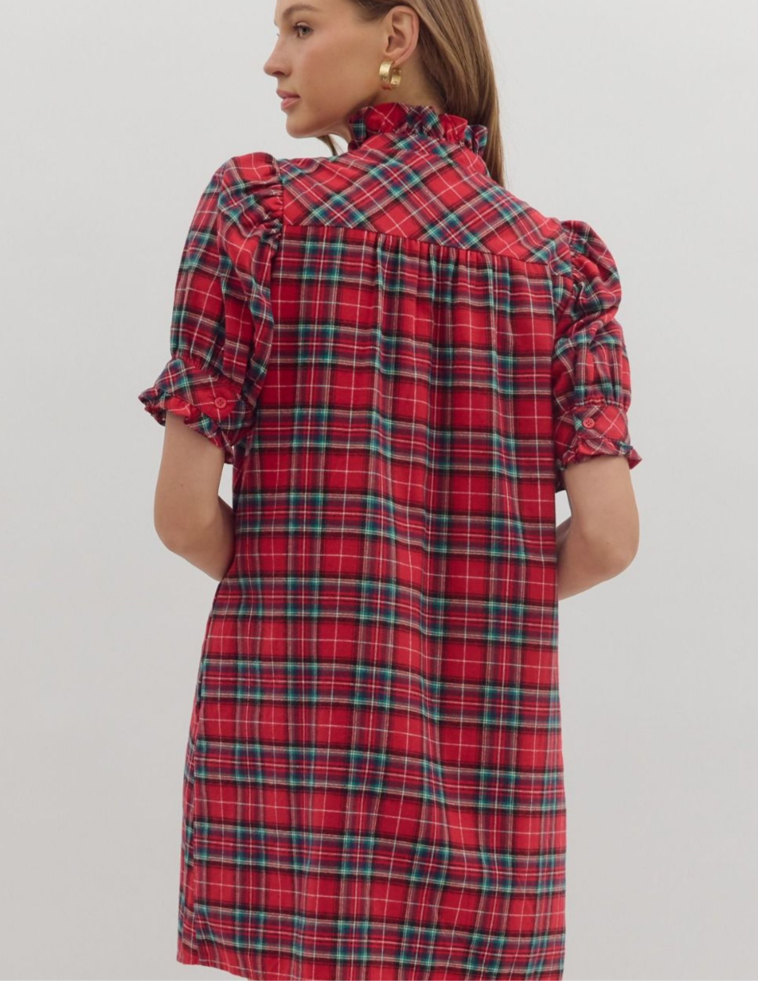 Plaid Mini Dress- Red - Tres Chic Boutique