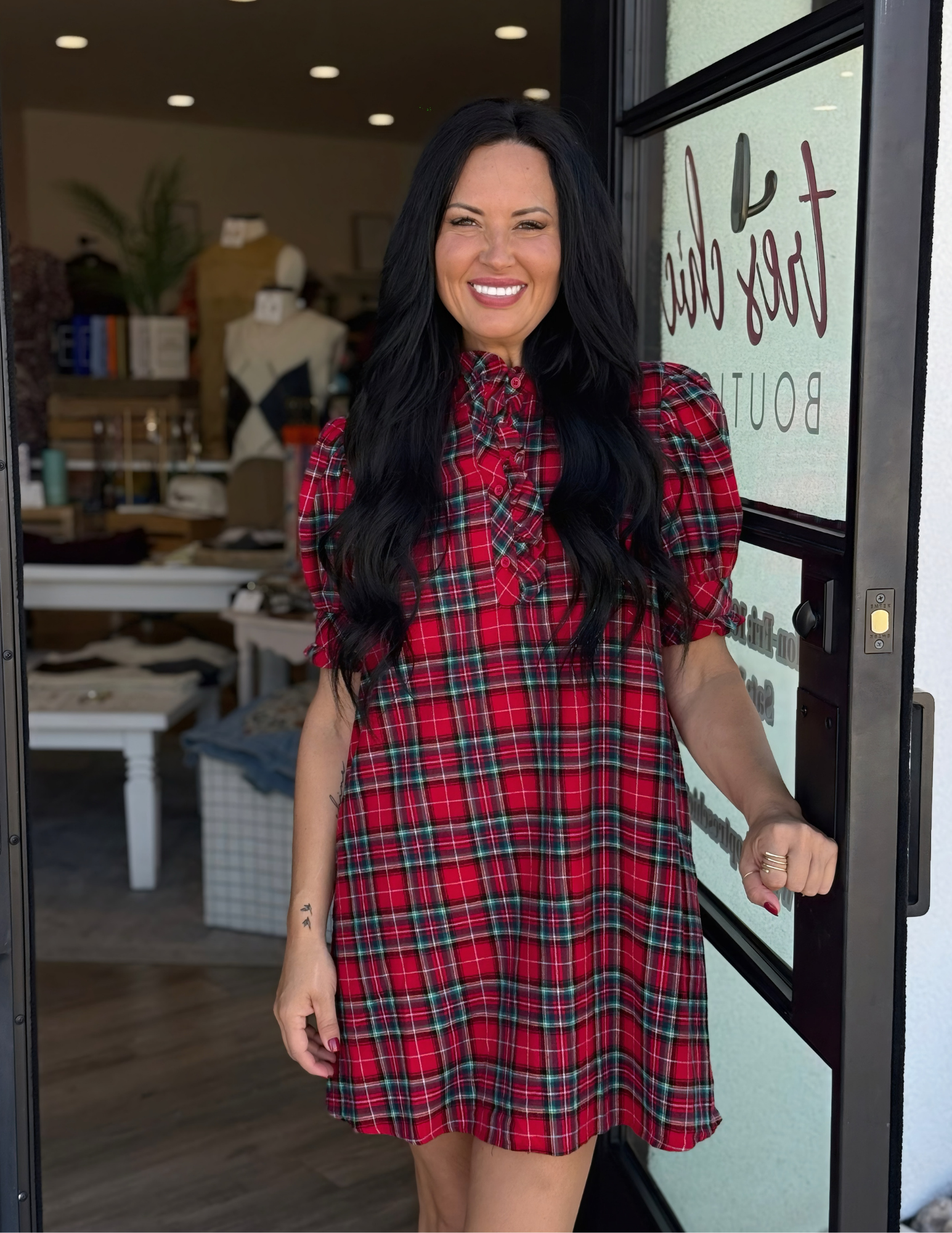 Plaid Mini Dress- Red - Tres Chic Boutique