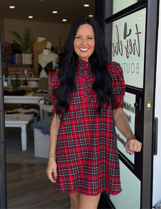 Plaid Mini Dress- Red - Tres Chic Boutique