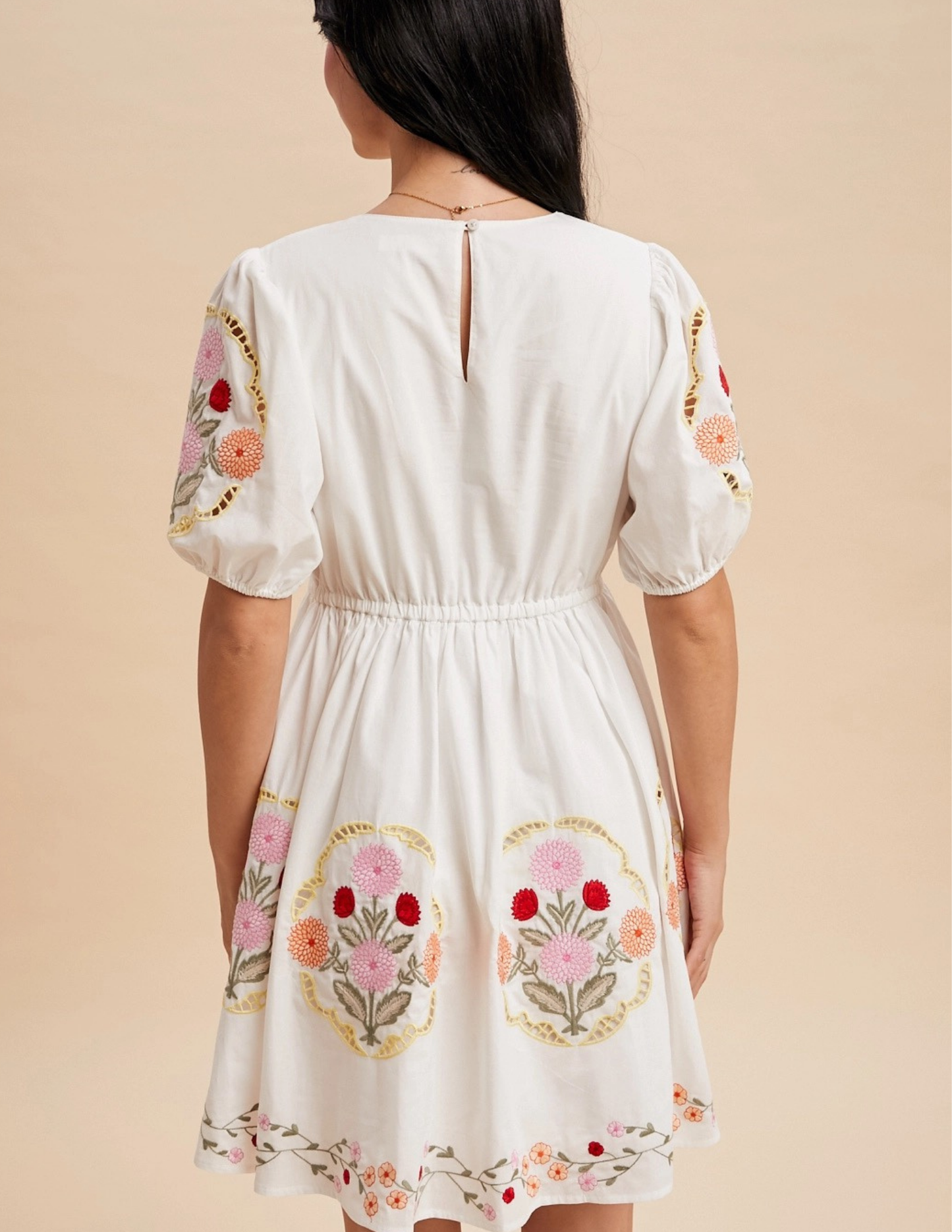 Puff Sleeve Embroidered Mini Dress