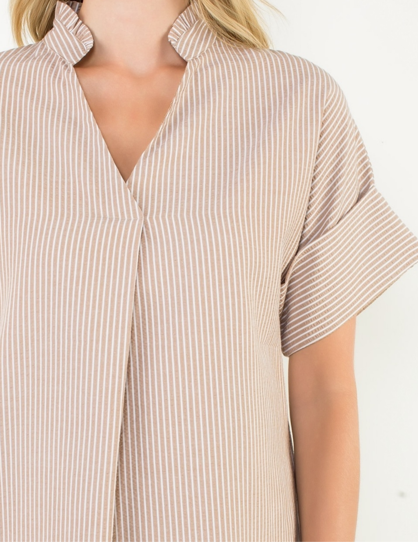 Short Sleeve Stripe Notched Collar Dress - Tres Chic Boutique