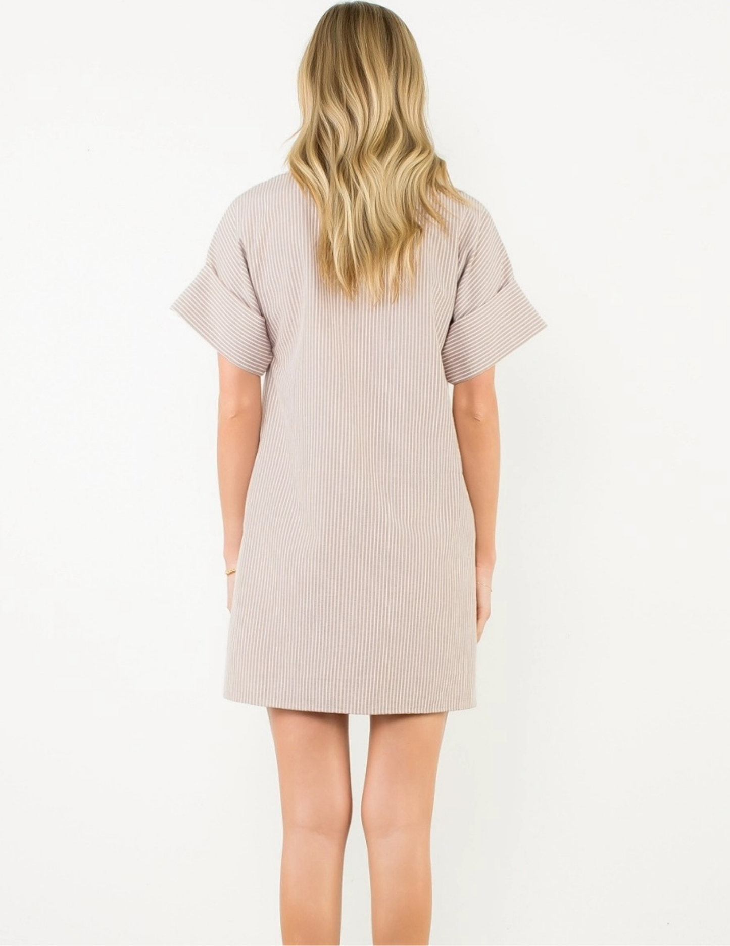 Short Sleeve Stripe Notched Collar Dress - Tres Chic Boutique