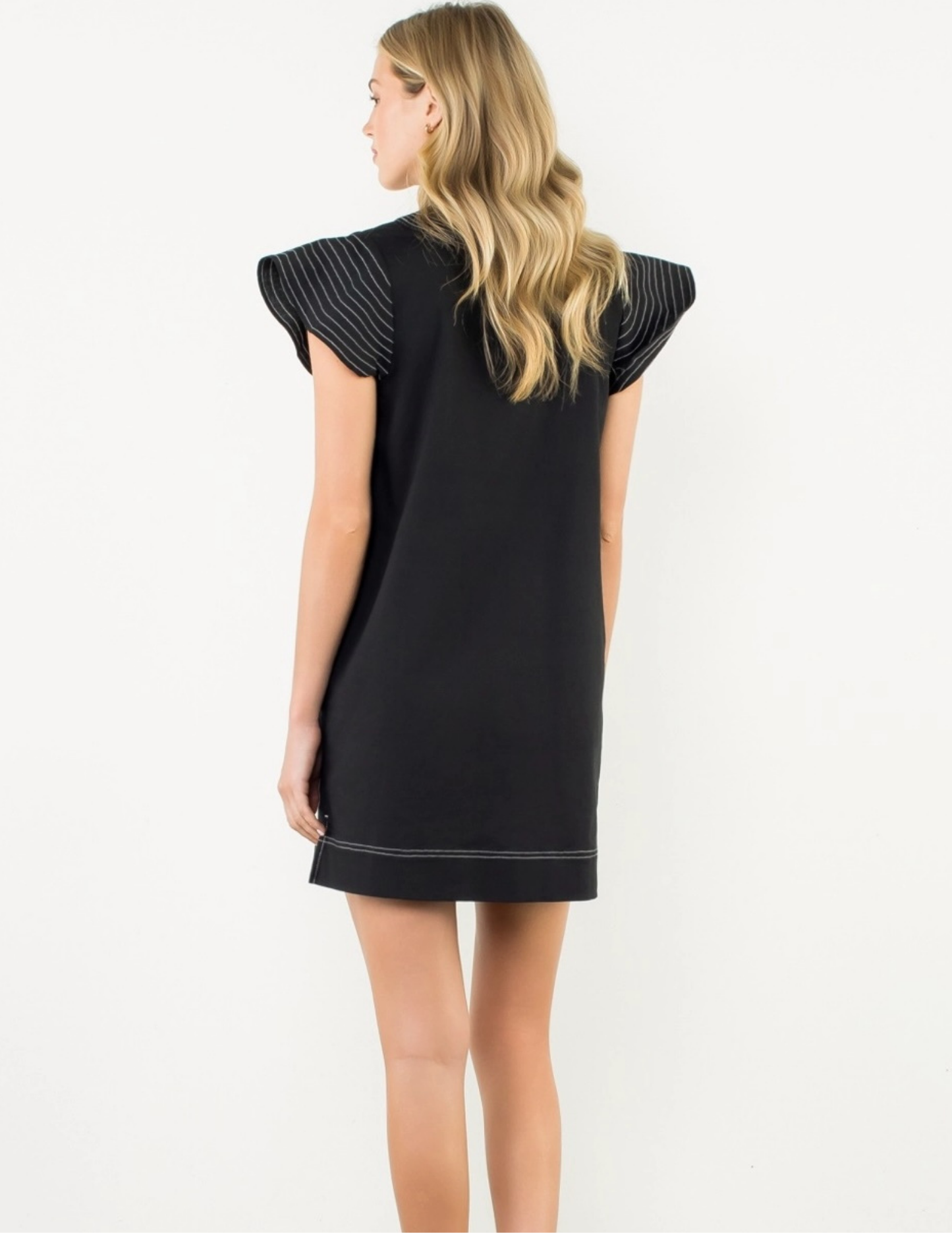 Striped Flutter Sleeve V-Neck Dress