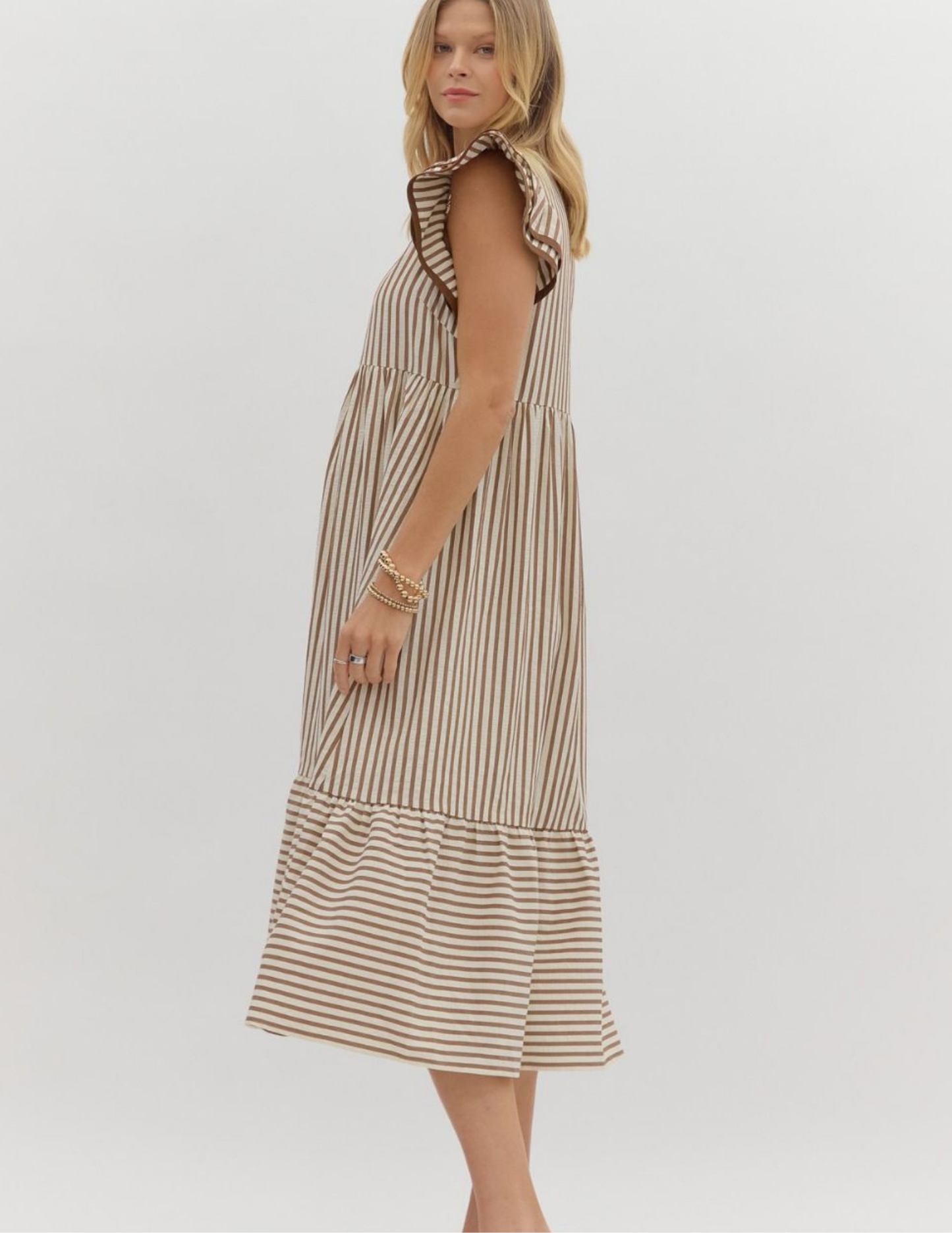 Striped Midi Dress- Brown - Tres Chic Boutique