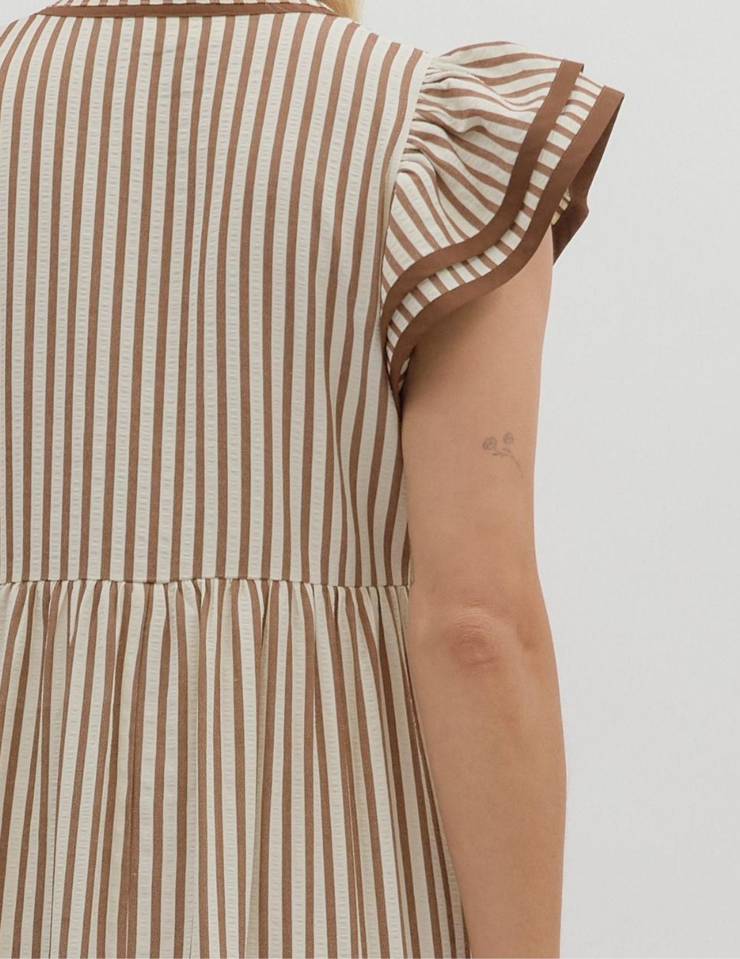 Striped Midi Dress- Brown - Tres Chic Boutique