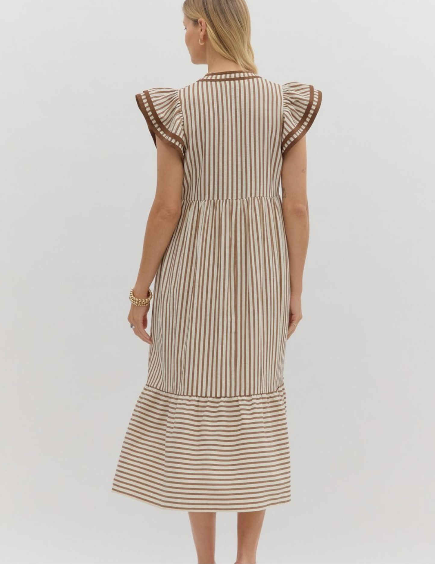 Striped Midi Dress- Brown - Tres Chic Boutique