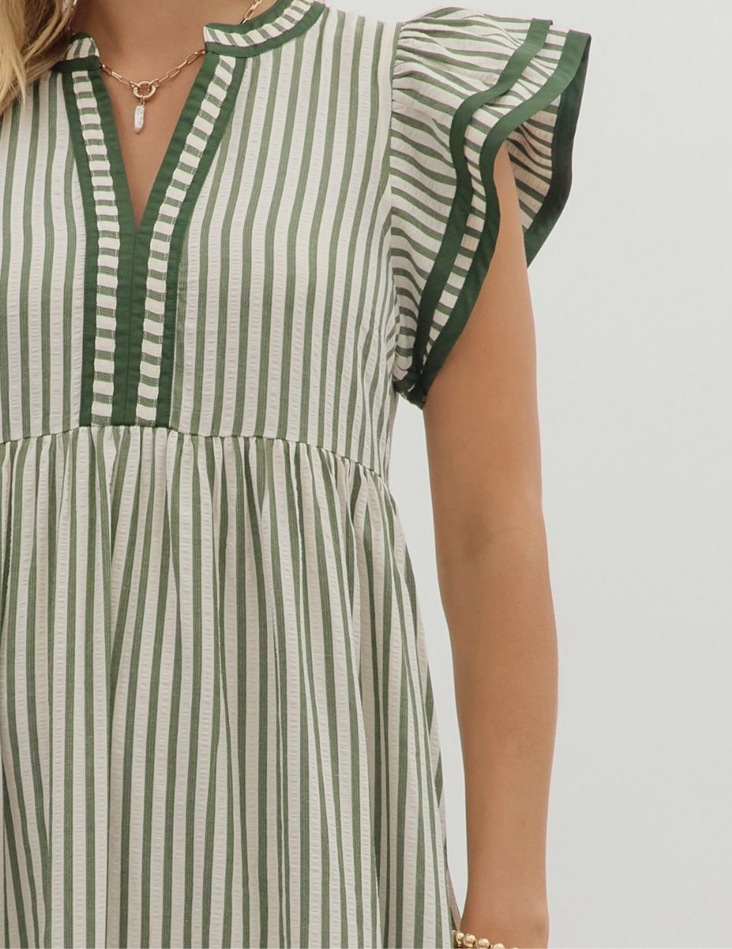 Striped Midi Dress- Olive - Tres Chic Boutique