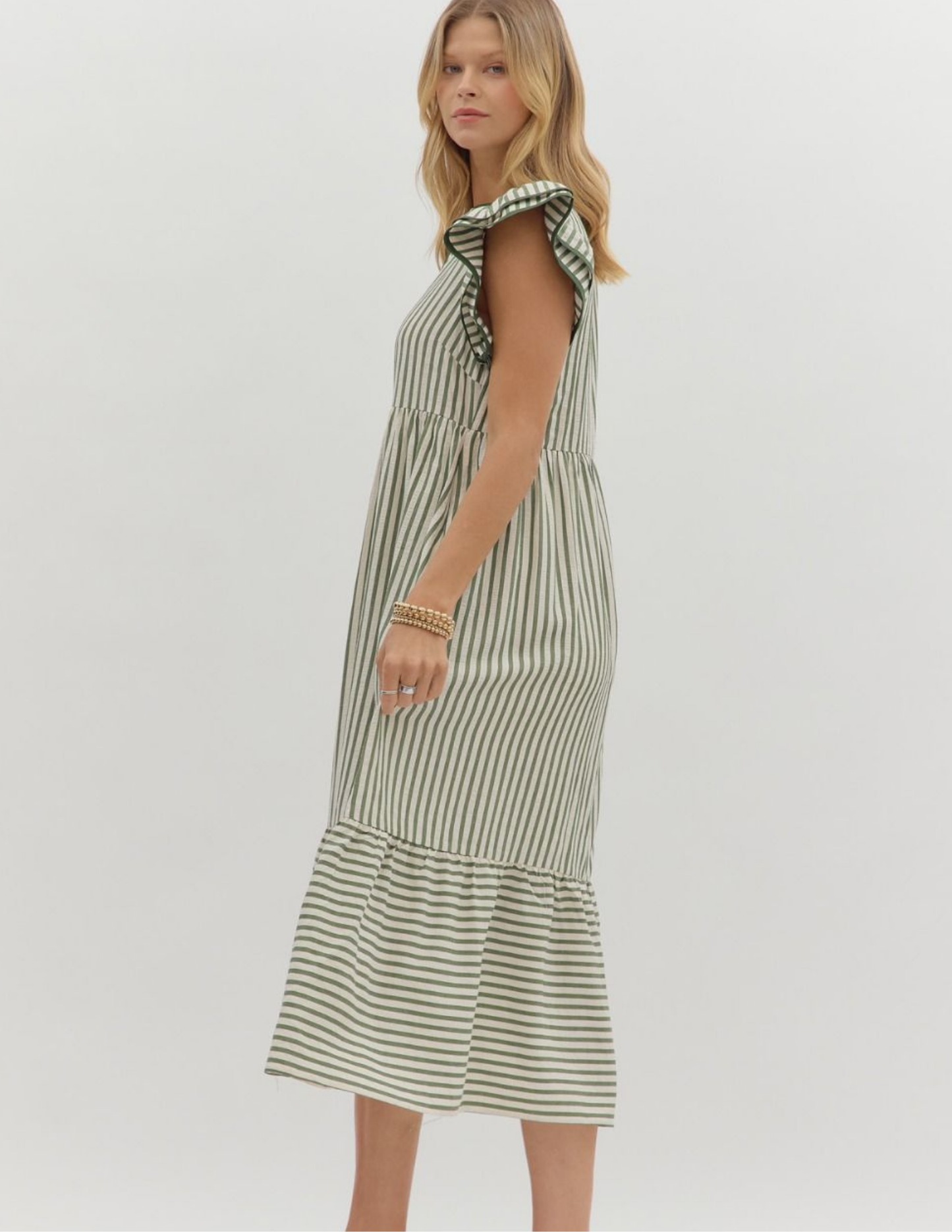 Striped Midi Dress- Olive - Tres Chic Boutique