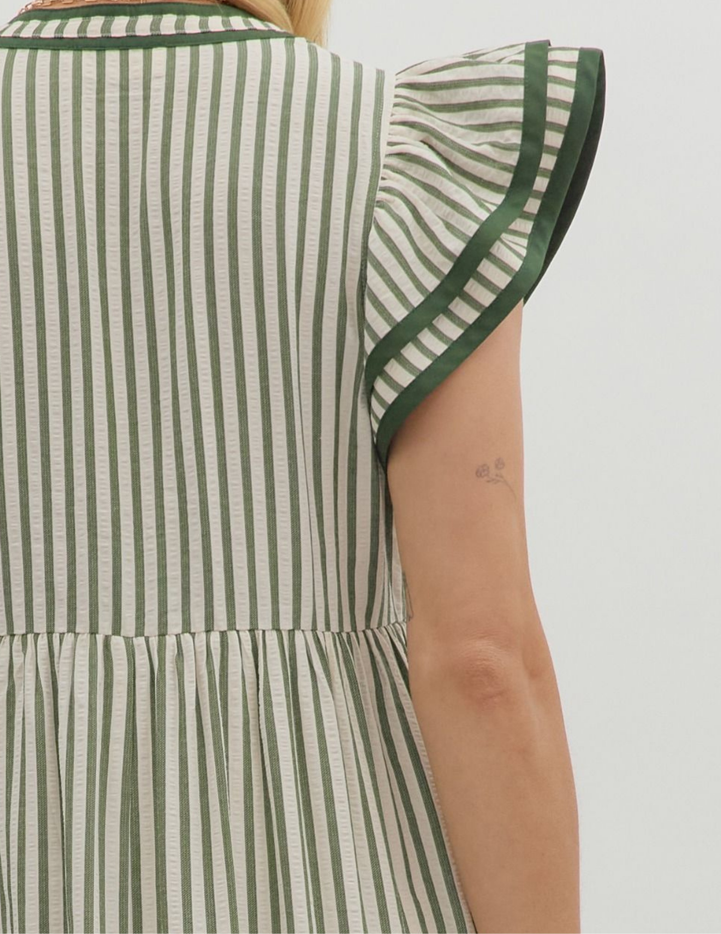 Striped Midi Dress- Olive - Tres Chic Boutique