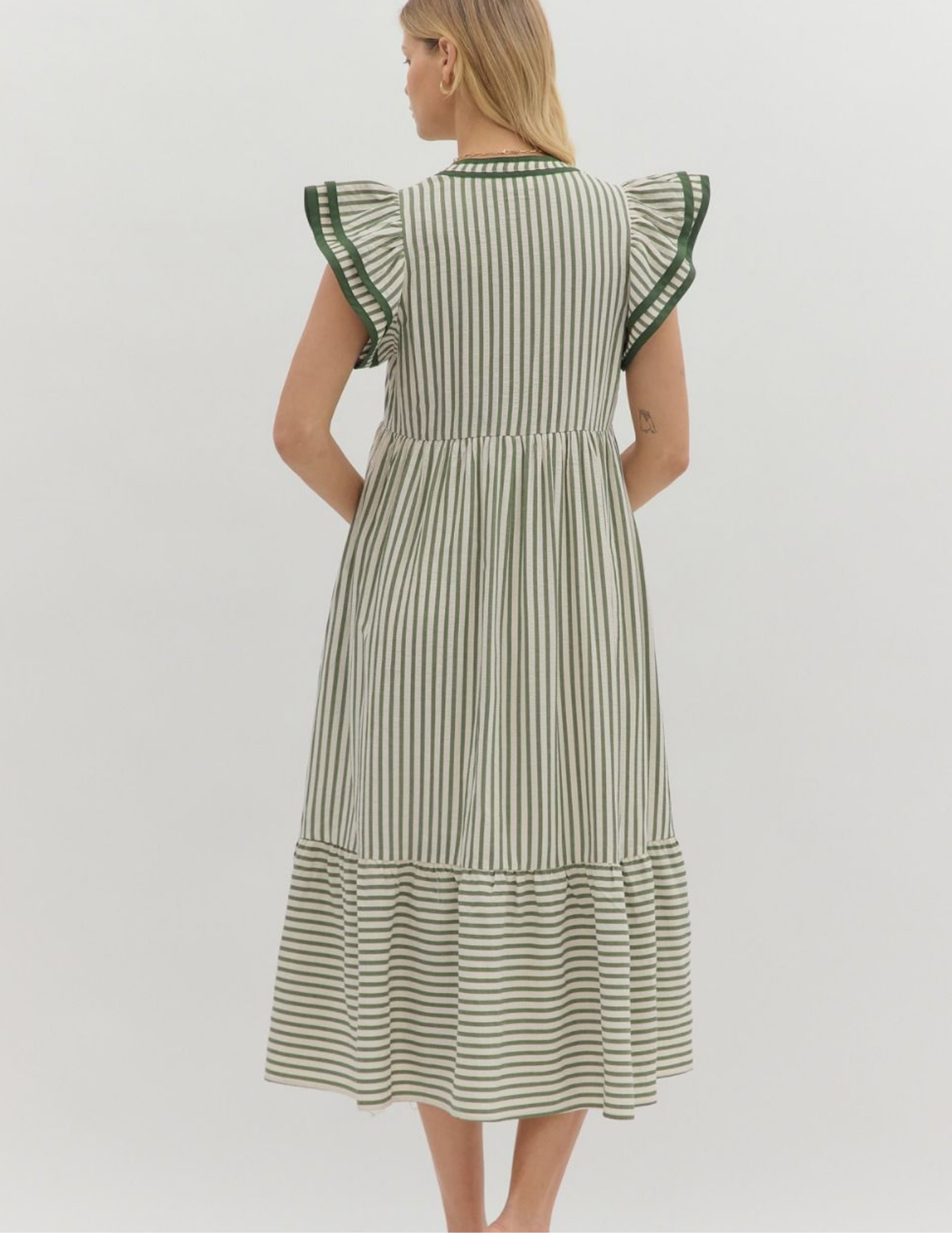 Striped Midi Dress- Olive - Tres Chic Boutique