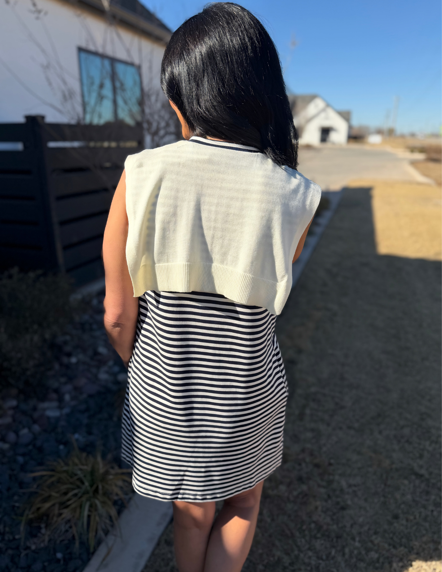 Striped Sleeveless Mini Dress- Cream & Navy