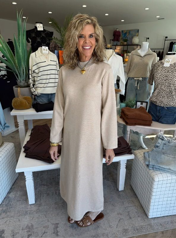 Sweater Dress Maxi- Sand Tres Chic Boutique Sweater Dress Maxi- Sand Tres Chic Boutique