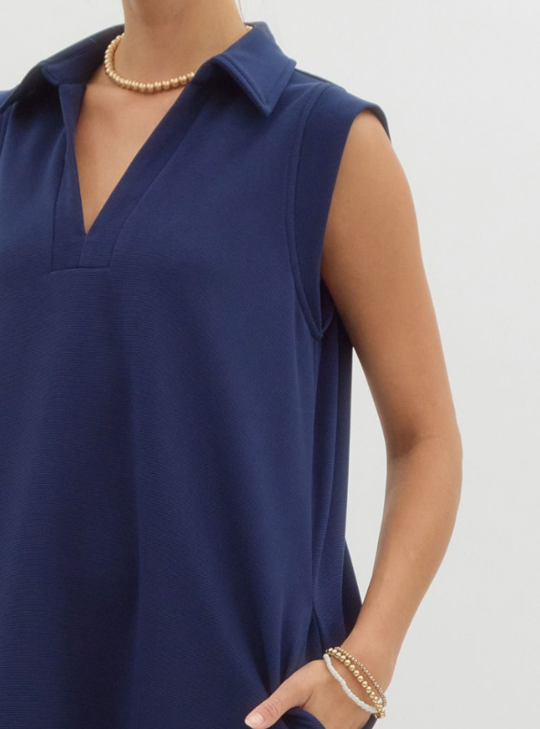 Navy V-Neck Mini Dress