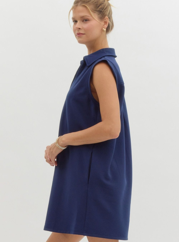 Navy V-Neck Mini Dress