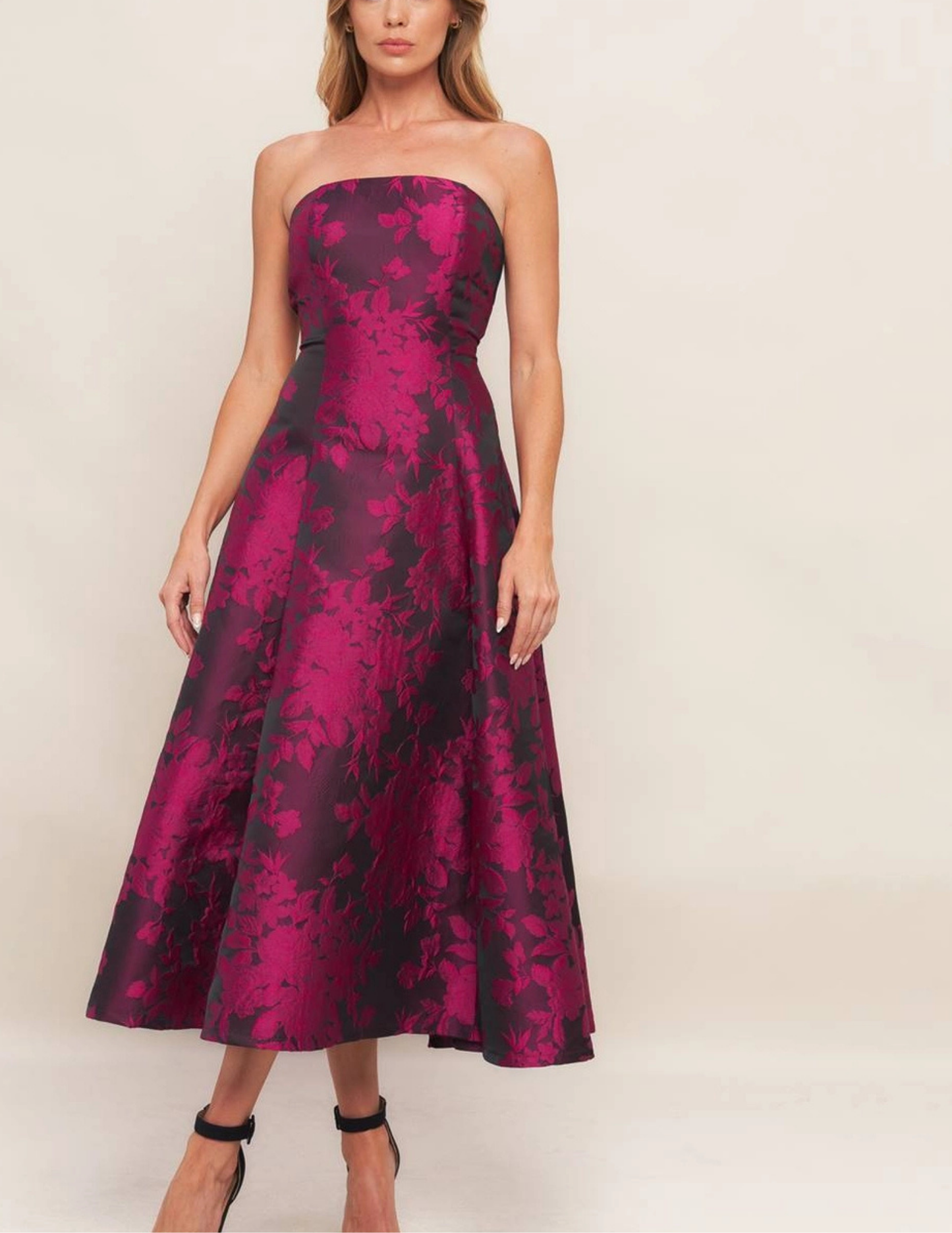 Black Rose Affair Jacquard Midi Dress