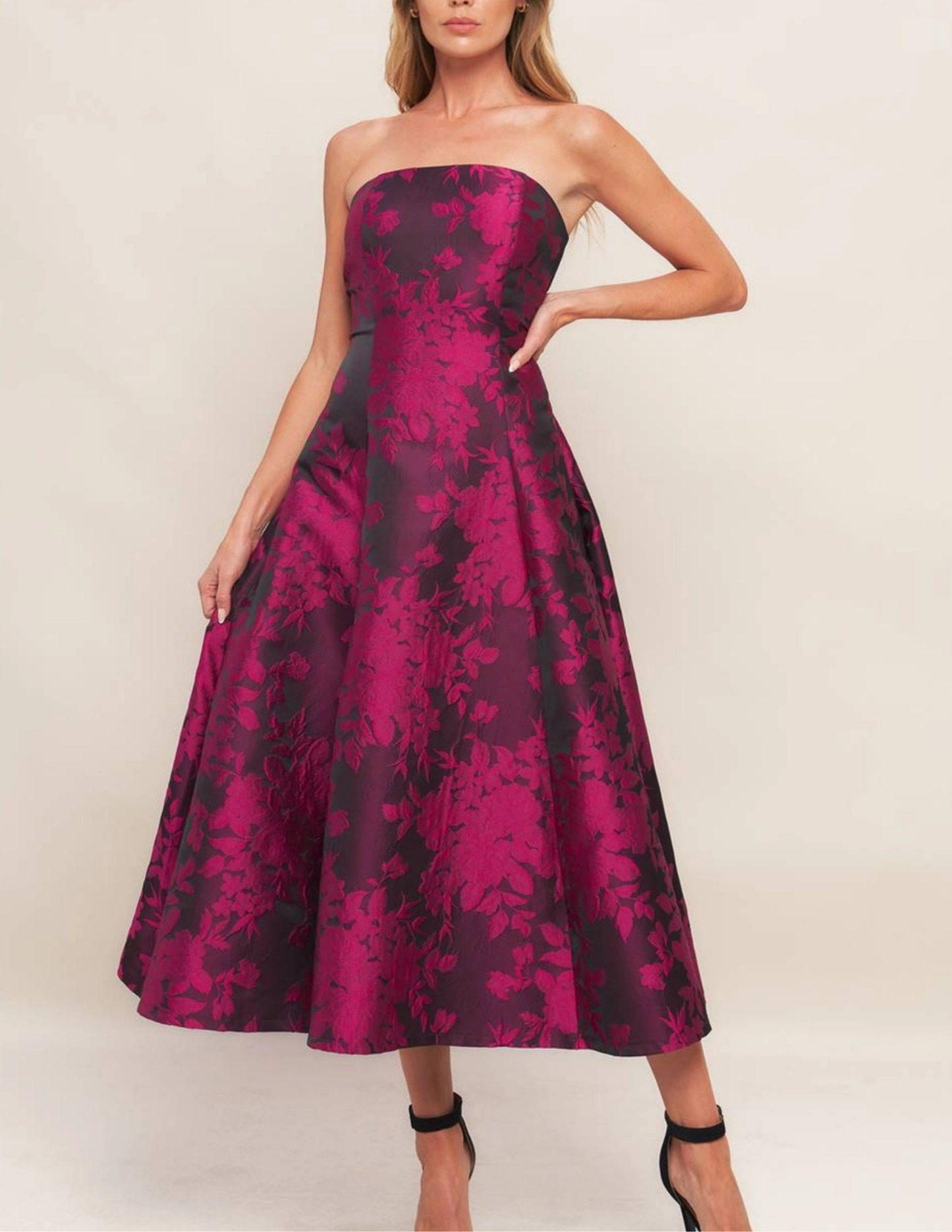 Black Rose Affair Jacquard Midi Dress