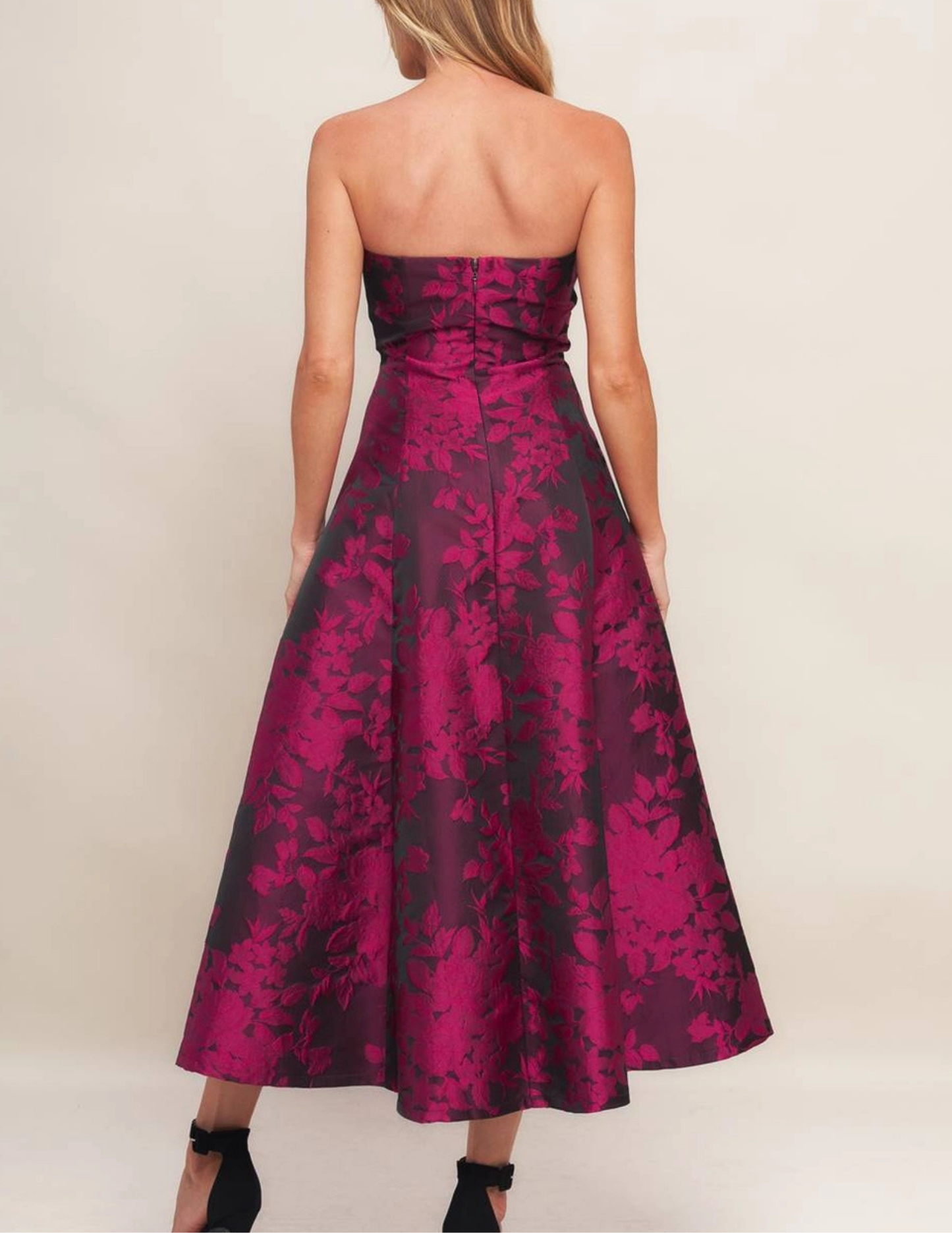 Black Rose Affair Jacquard Midi Dress