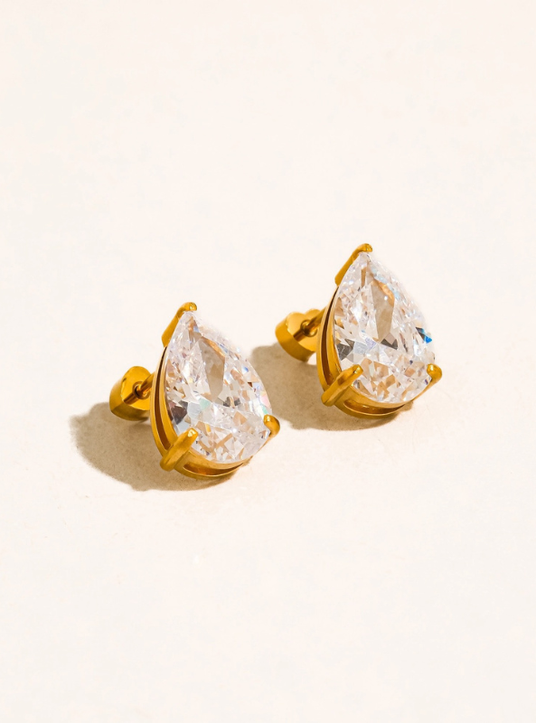 Avenn 18K Gold Non-Tarnish Round Cz Flat Back Earrings-Teardrop