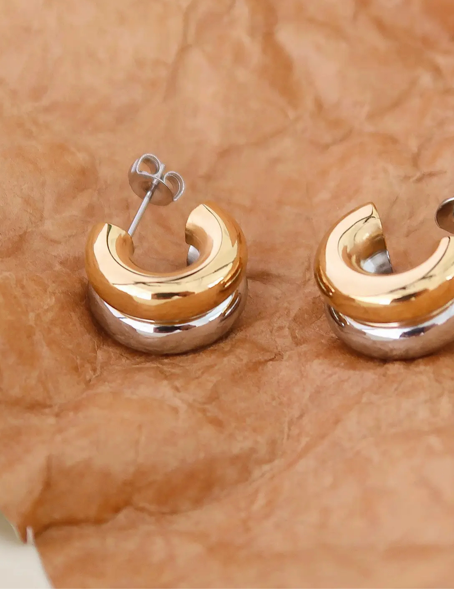 Emma Non-Tarnish Double C-Hoop Earring- Two Tone - Tres Chic Boutique