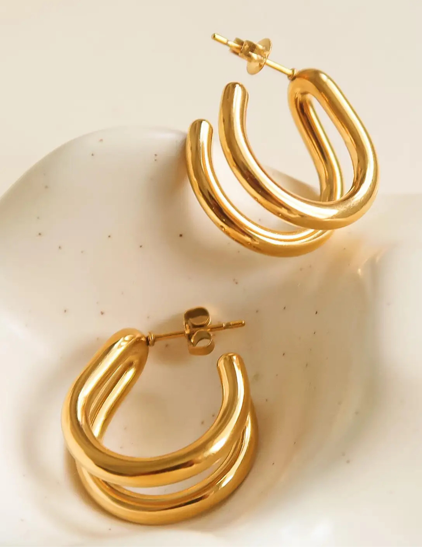 Lucille 18K Gold Non-Tarnish Double C Hoop Earring - Tres Chic Boutique