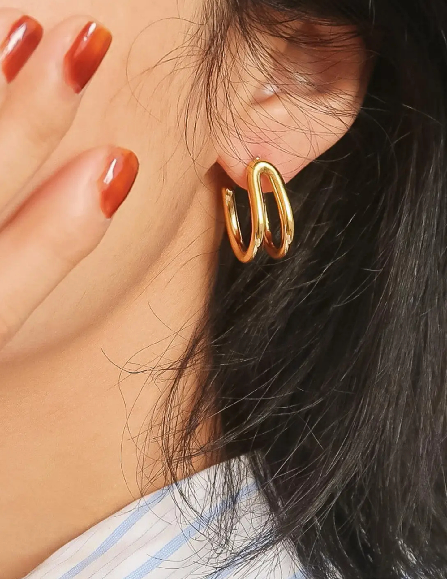 Lucille 18K Gold Non-Tarnish Double C Hoop Earring - Tres Chic Boutique