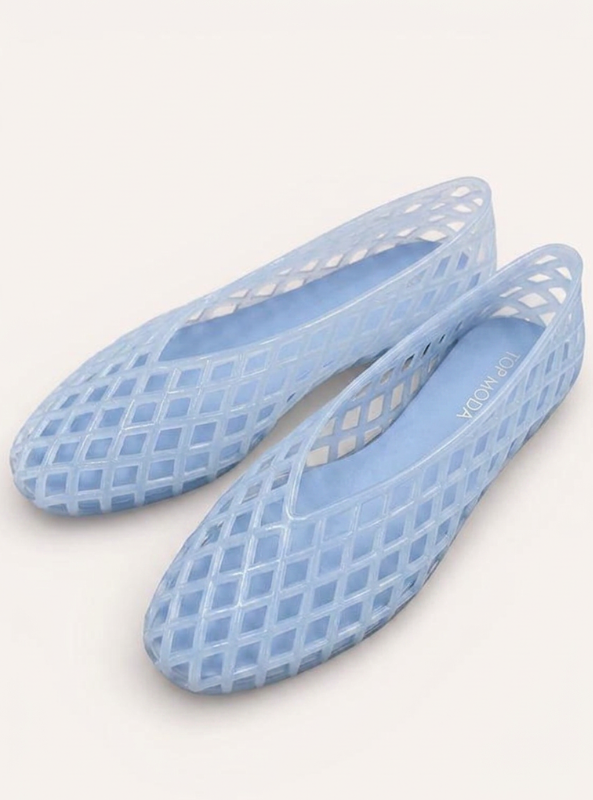 Ashley Mesh Soft Jelly Slip On Flats- Light Blue