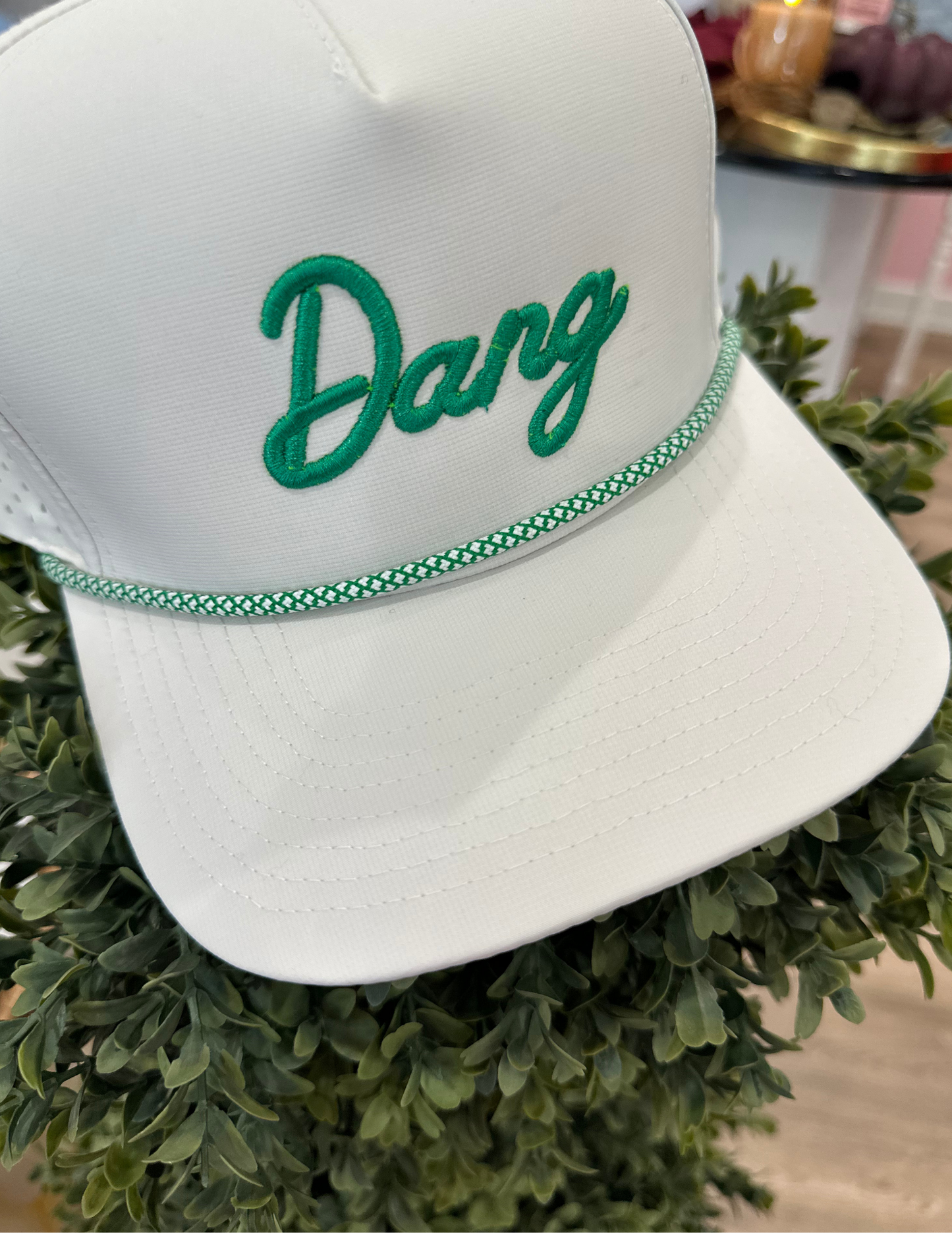 Blakhawk White Hat with Green Embroidery "Dang"