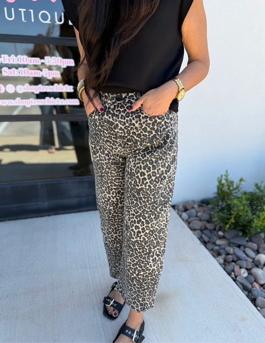 Leopard Print Barrel Jeans