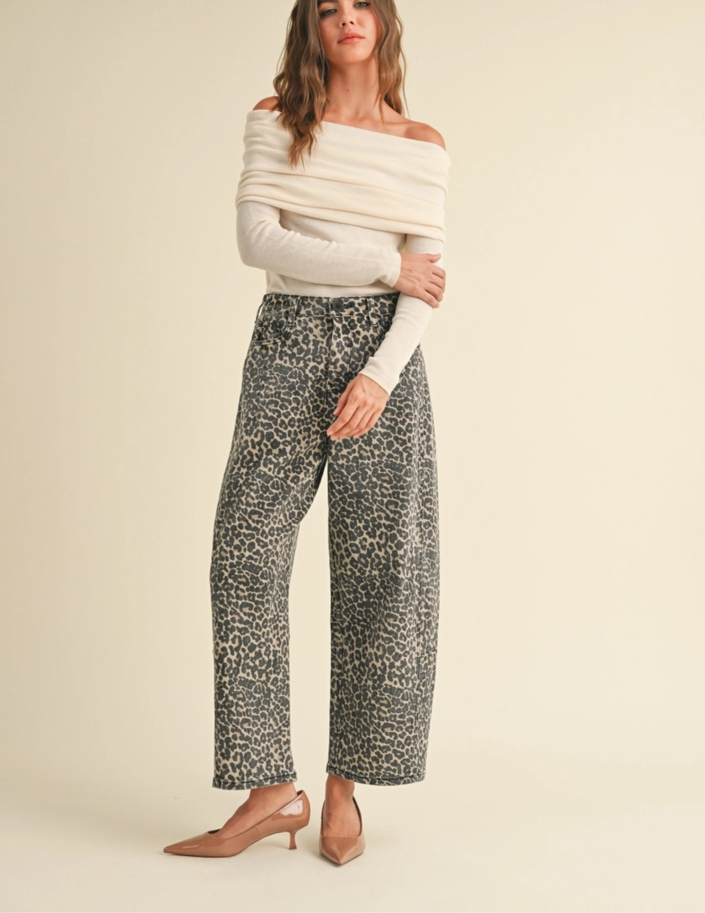 Leopard Print Barrel Jeans