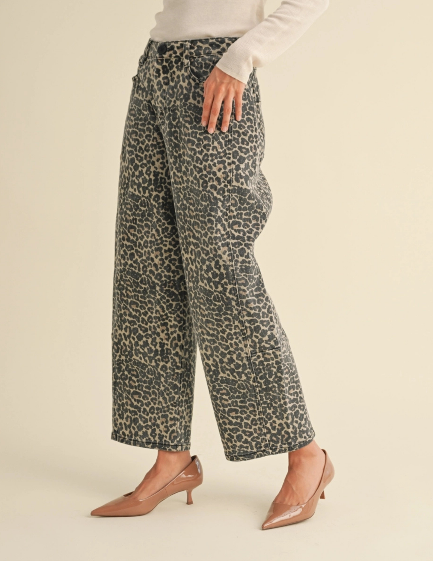 Leopard Print Barrel Jeans