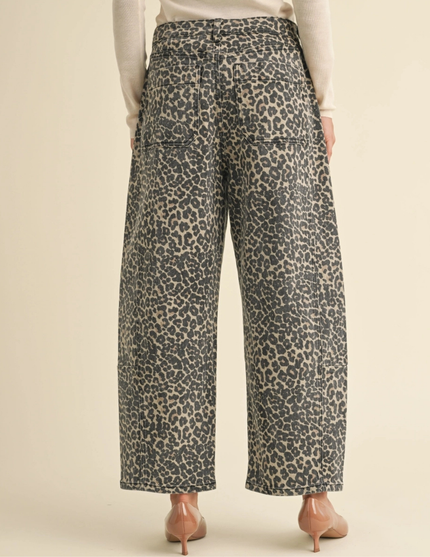 Leopard Print Barrel Jeans