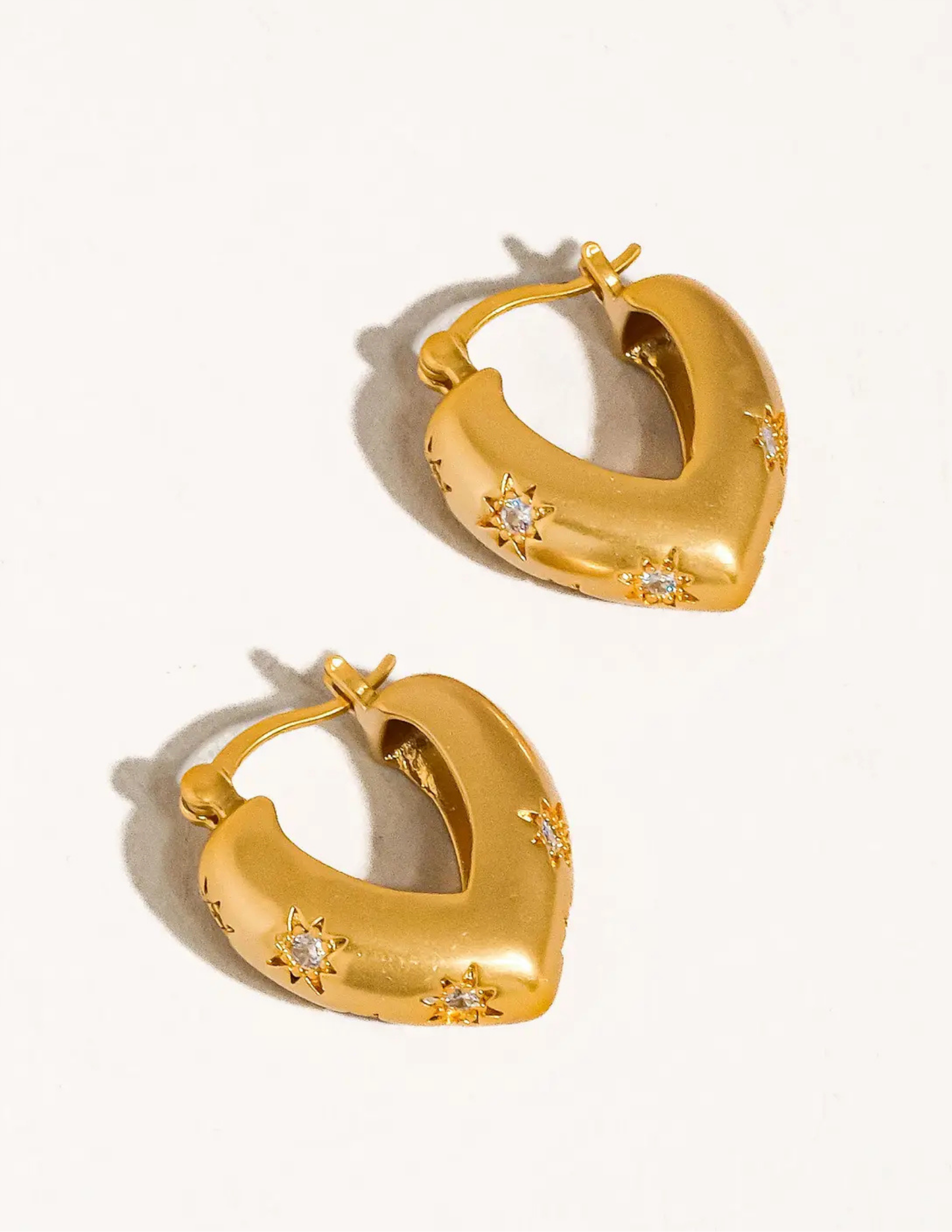 Desi 18K Gold Star Cz Heart Hoop Earring - Tres Chic Boutique