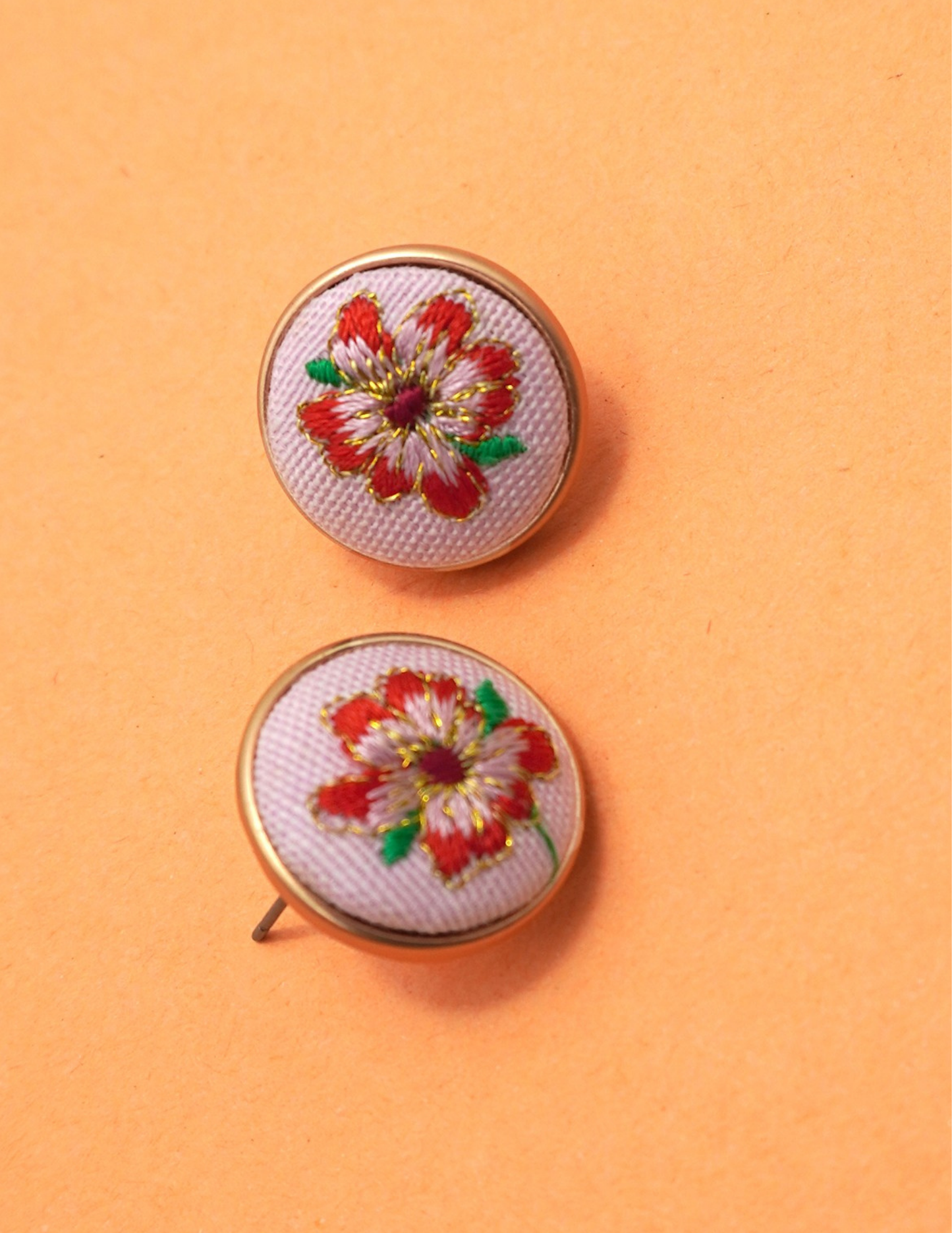 Embroidery Floral Gold Edge Stud Earrings