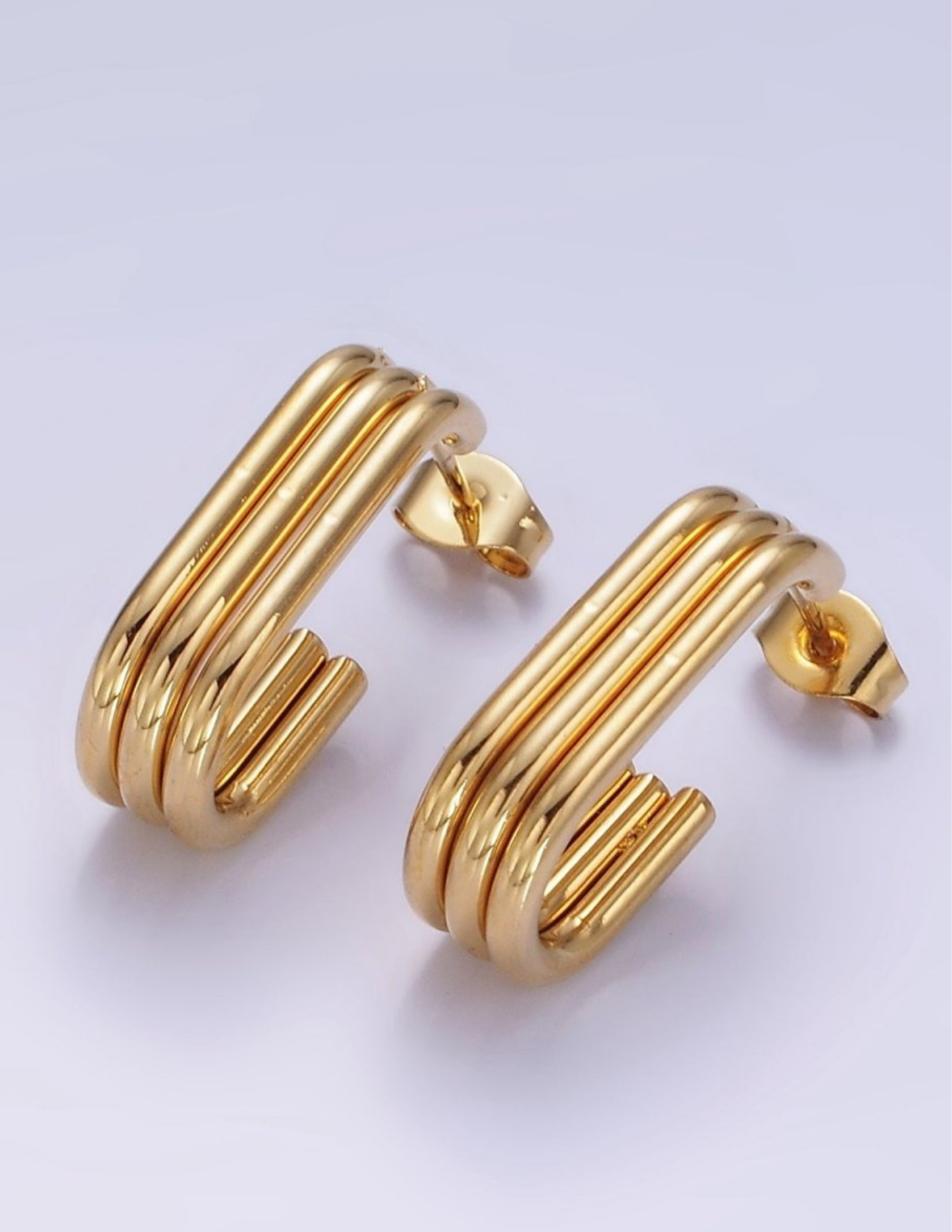 Stainless Steel Triple Band J-Shaped Hoop Earrings