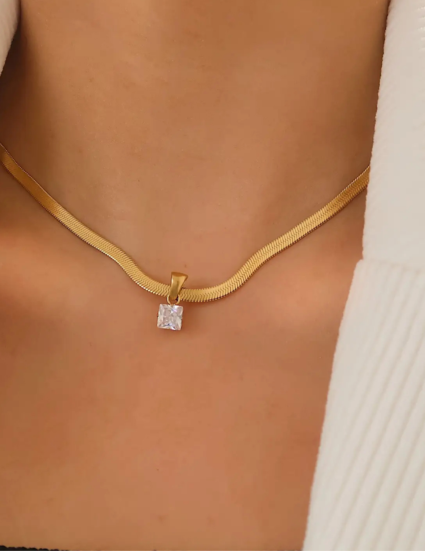 Blanc 18K Gold Non-Tarnish Cz Snake Chain Necklace - Tres Chic Boutique