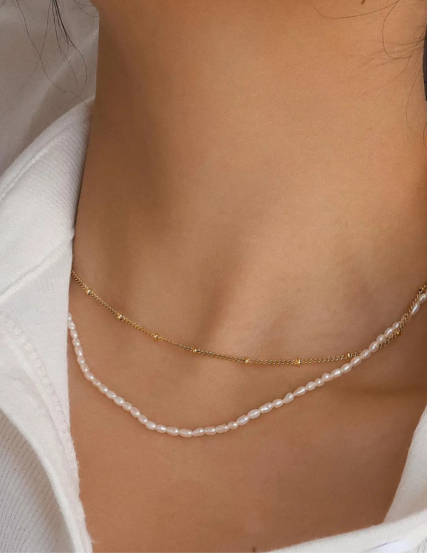 Camryn 18K Gold Non-Tarnish Layered Pearl Chain Necklace - Tres Chic Boutique