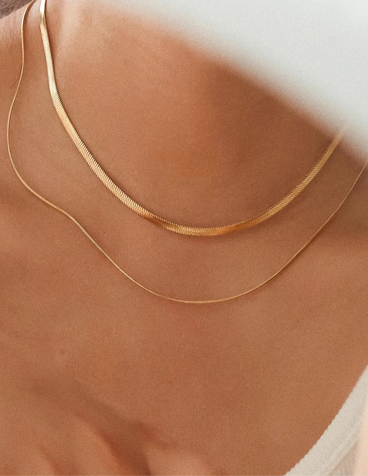 Jean 18K Gold Non-Tarnish Layered Flat Snake Chain Necklace