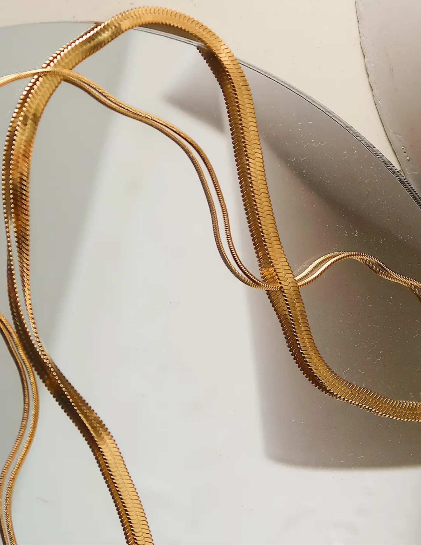 Jean 18K Gold Non-Tarnish Layered Flat Snake Chain Necklace