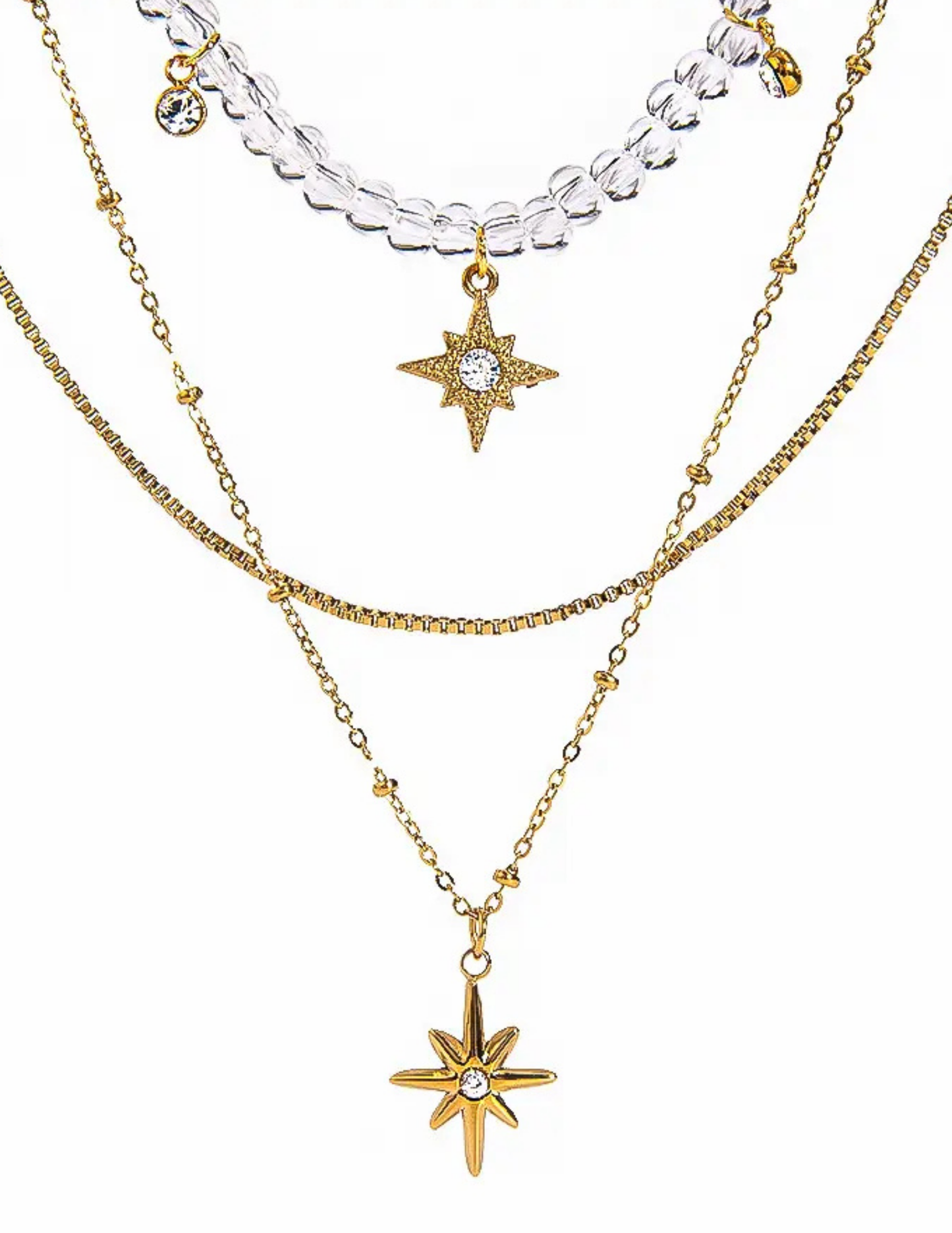 Jomar 18K Non-Tarnish Layered Star Beaded Necklace - Tres Chic Boutique
