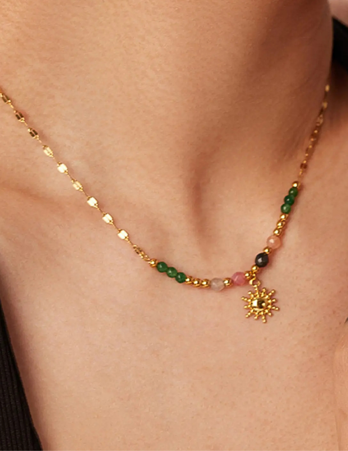 Olimpia 18K Gold Sun Necklace with Beads - Tres Chic Boutique