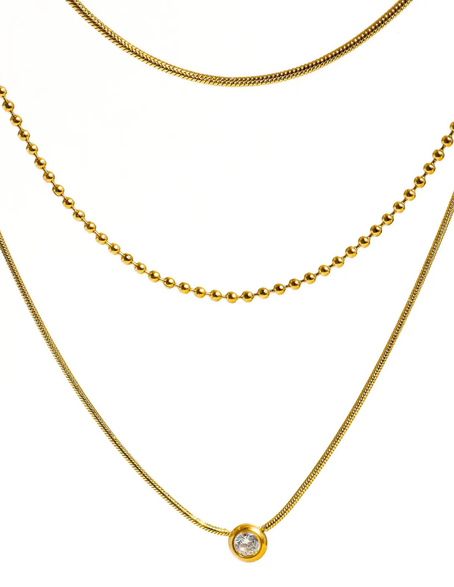 Paulette 18K Gold Non-Tarnish Trilayer Cz Chain Necklace - Tres Chic Boutique