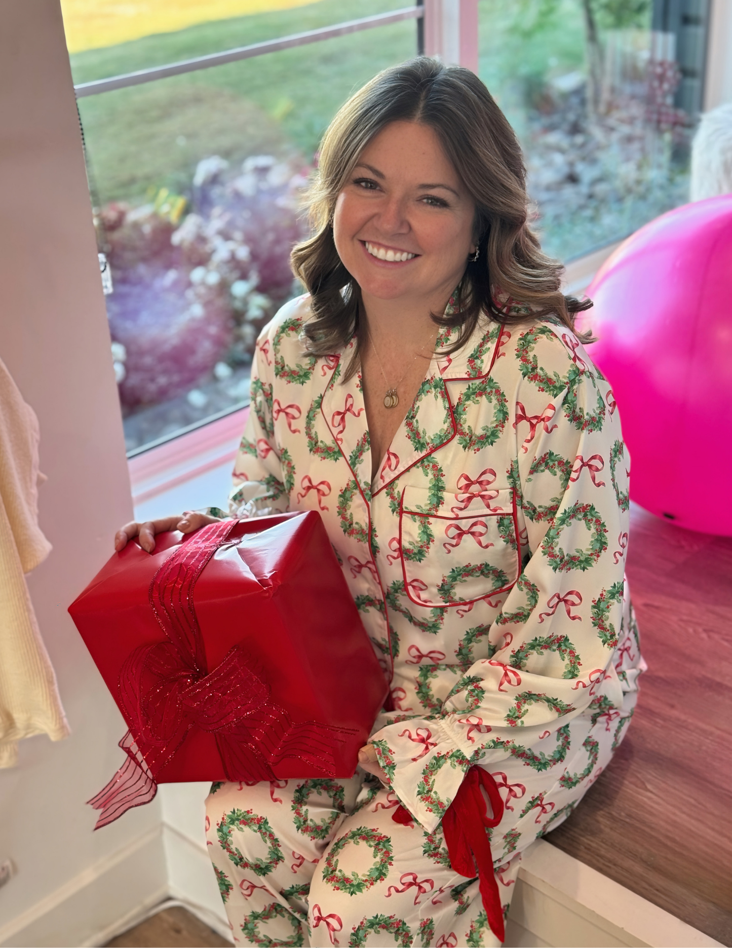 Printed Satin Front Button Down Pajama Set