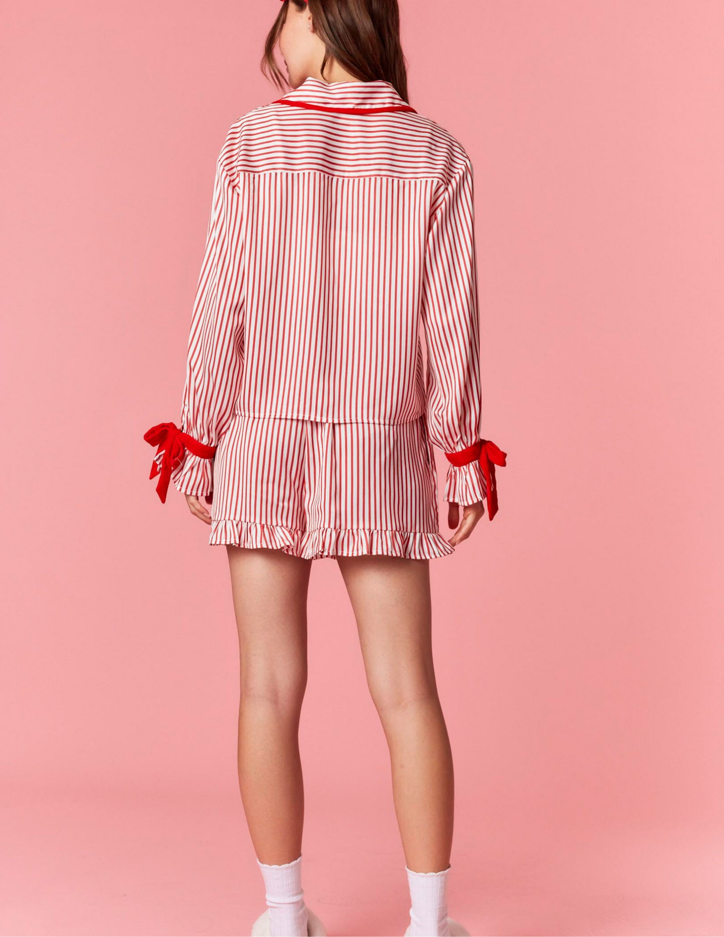 Stripe Pj Set W/ Velvet Trim